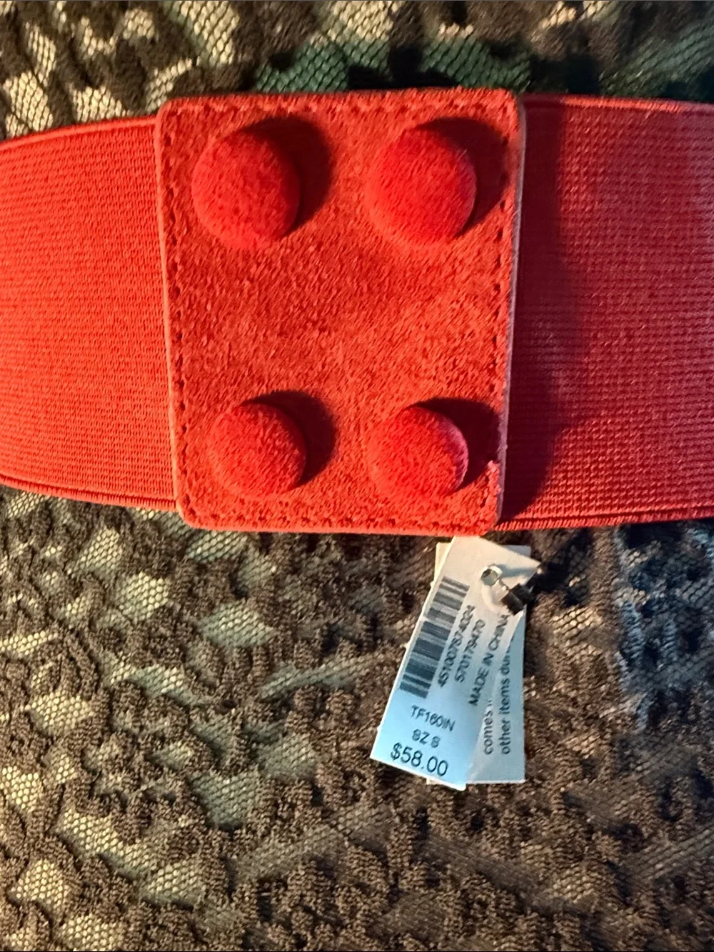 Red Suede Layered Waist Belt with Gold Buckle